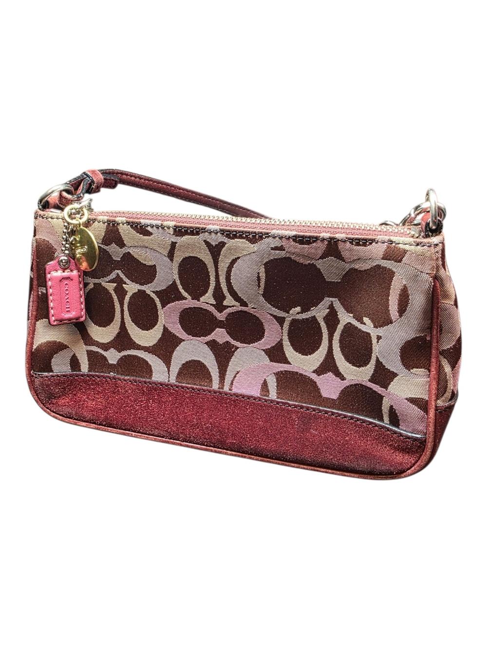 VNTG Y2K Coach Signature Optic C Demi Bag Burgandy Suede Trim Mini Style 7027
